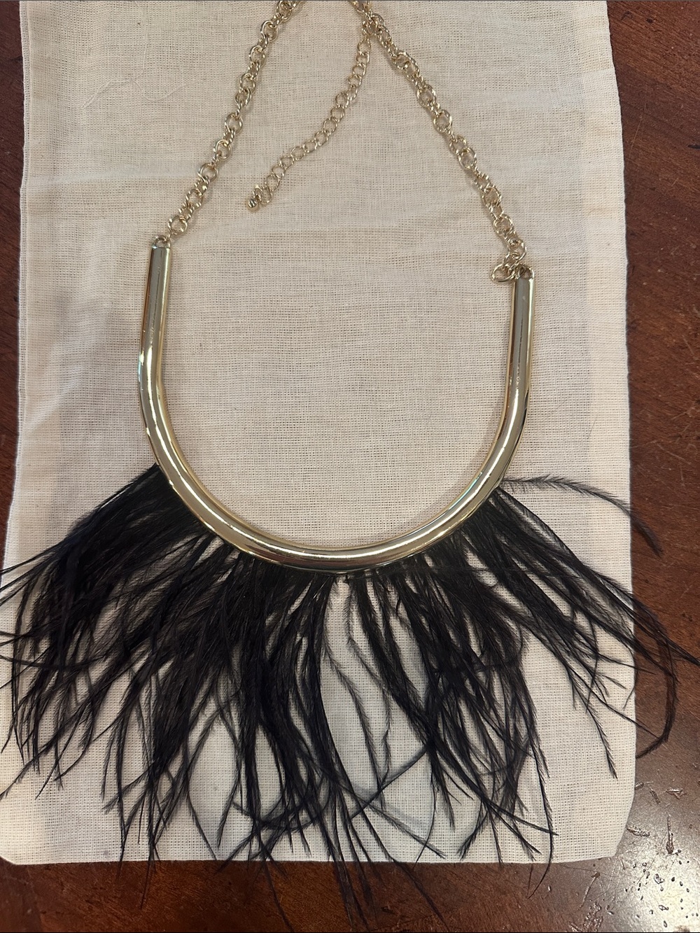 Gold tone Necklace with Black Fringe